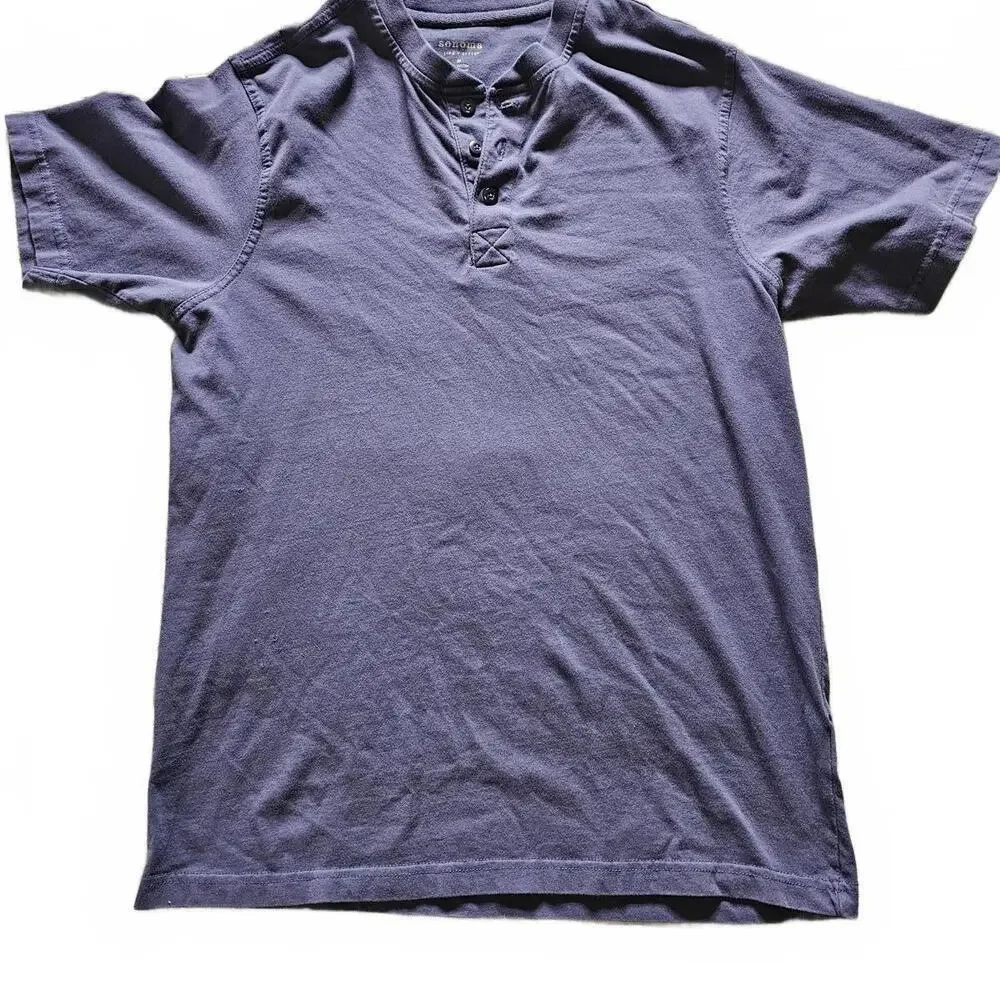 Sonoma Life + Style Men's Medium Purple Henley Shirt 100% Cotton